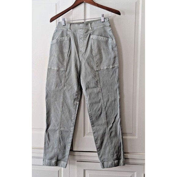 SPANX Stretch Twill Straight Leg Pants in Medium Pale Olive Green Pockets Seams - Picture 6 of 8